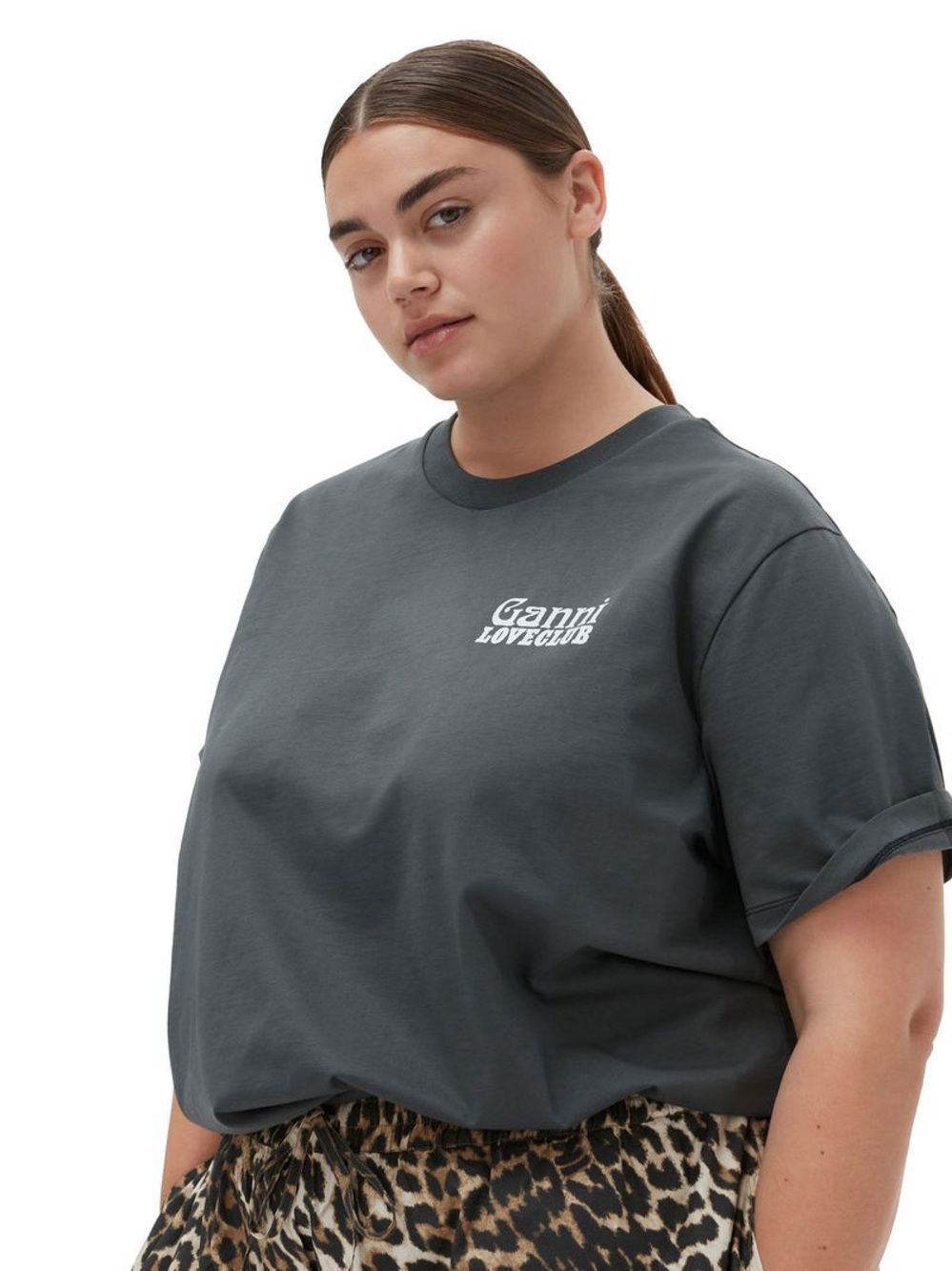 GANNI Relaxed ‘Loveclub’ tshirt Grey with white graphic USXXL Like new